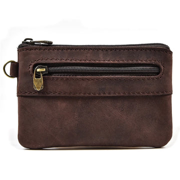 Xajzpa Men Women Genuine Leather Zipper Coin Wallet Cow Leather Mini Short Purse Card Holder Change Purse For Male Female Coins Wallets